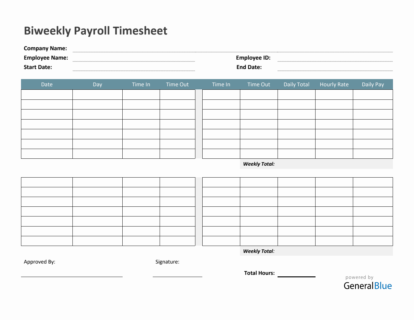 Biweekly Payroll Timesheet in PDF