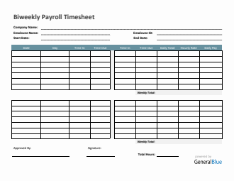 Biweekly Payroll Timesheet in Word