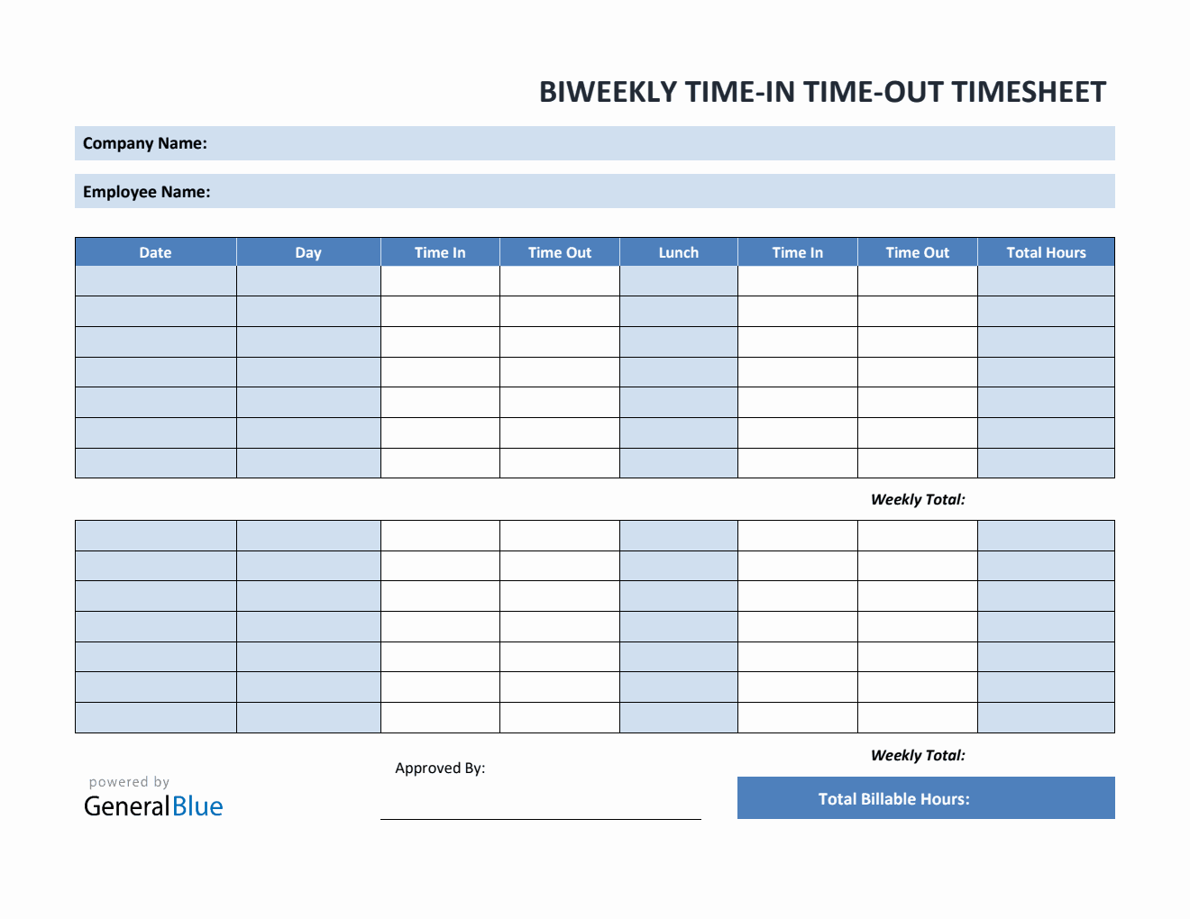 Biweekly Time In Time Out Timesheet in Word