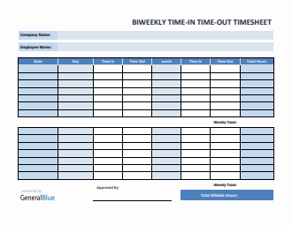 Biweekly Time In Time Out Timesheet in Word
