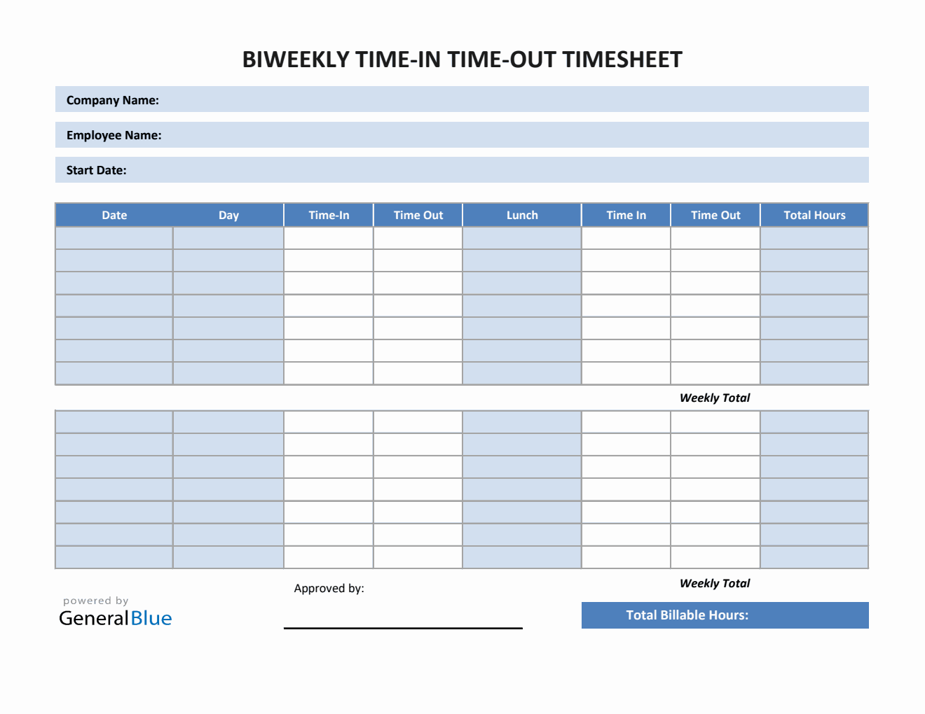Excel Biweekly Time In Time Out Timesheet