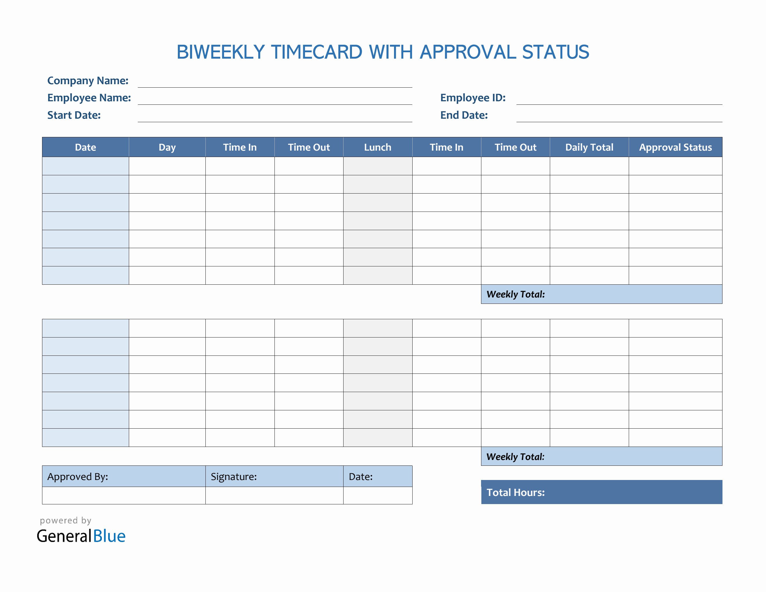 Biweekly Timecard With Approval Status in Word