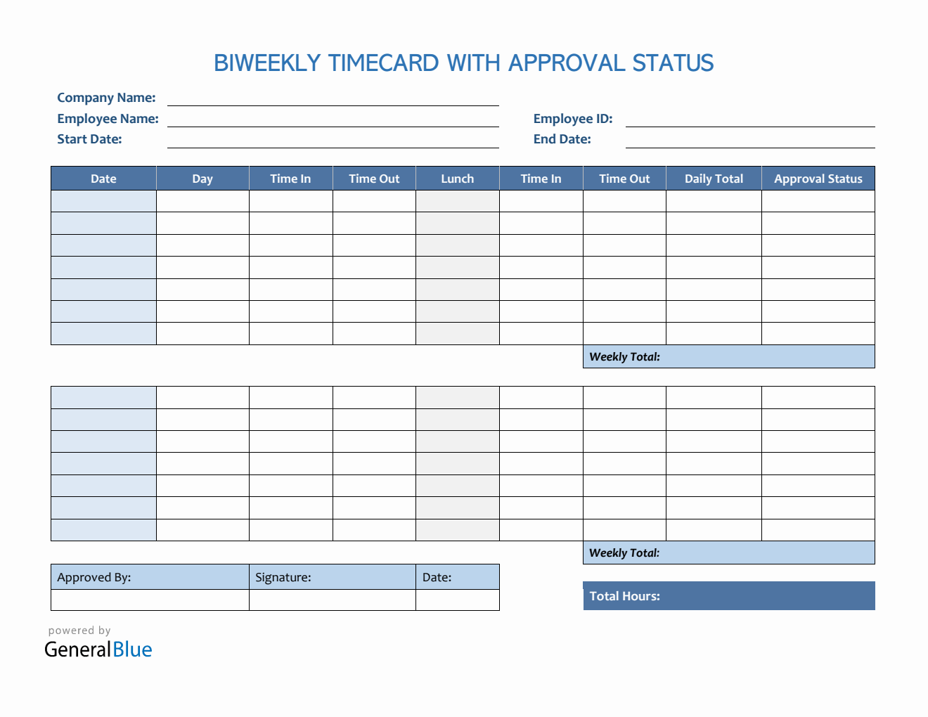 Biweekly Timecard With Approval Status in Word