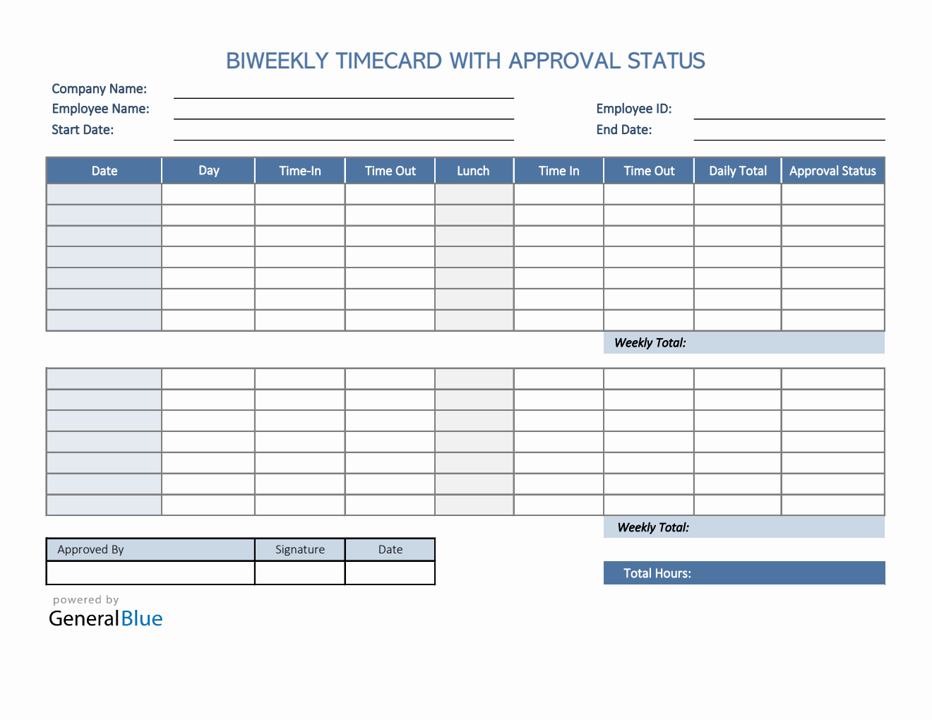 Excel Biweekly Timecard With Approval Status