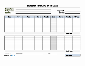 Biweekly Timecard With Tasks in PDF