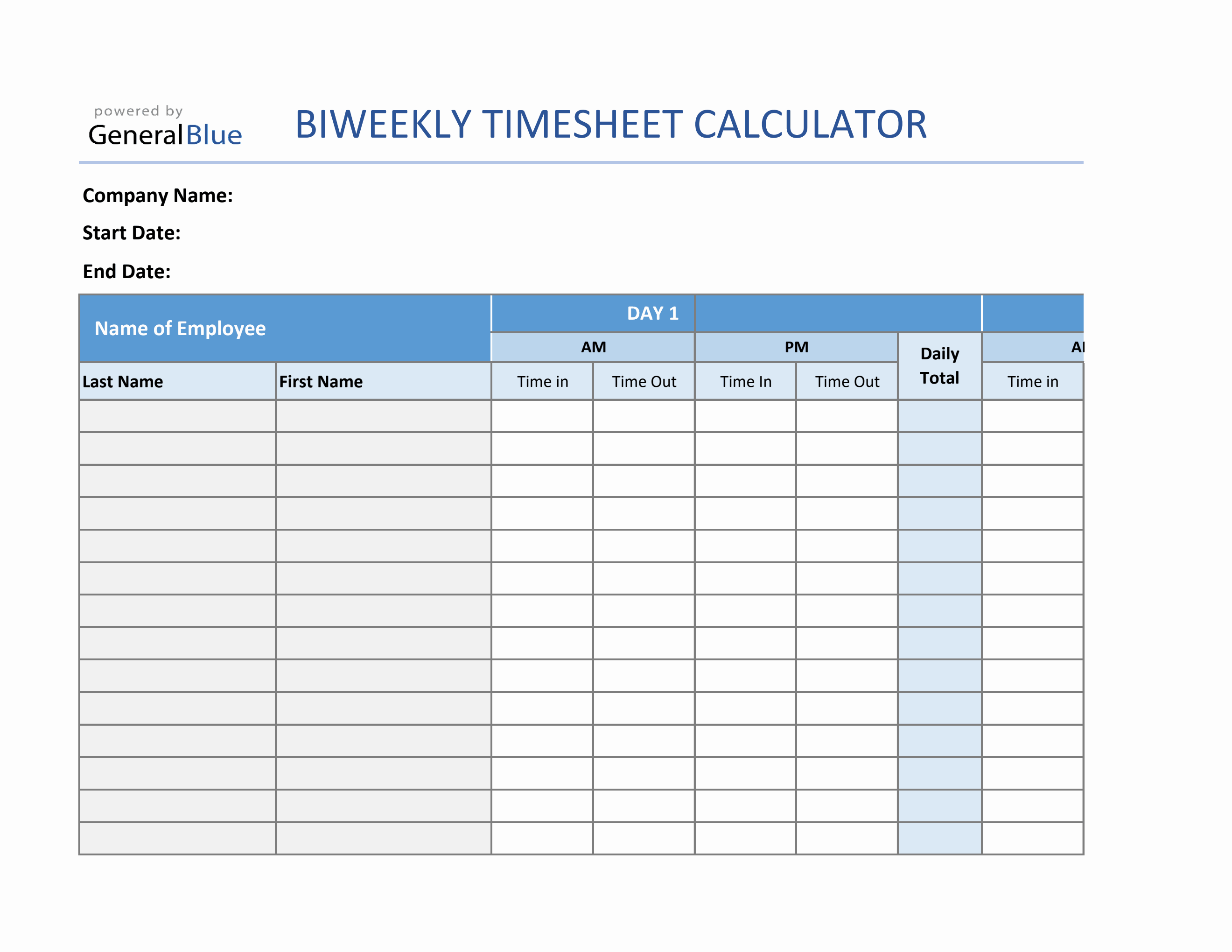 Multiple Shift Weekly Time Card Time Card