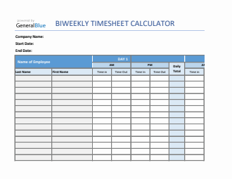 Biweekly Timesheet Calculator For Multiple Employees in Excel