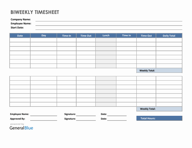 Biweekly Timesheet Templates