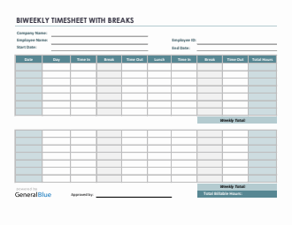 Biweekly Timesheet With Multiple Breaks in Excel