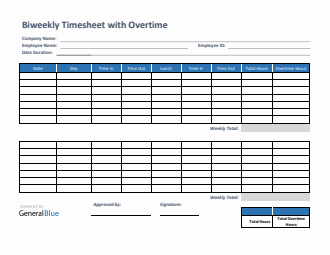Biweekly Timesheet With Overtime Calculation in Excel