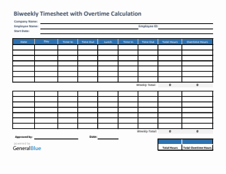 Biweekly Timesheet With Overtime Calculation in PDF
