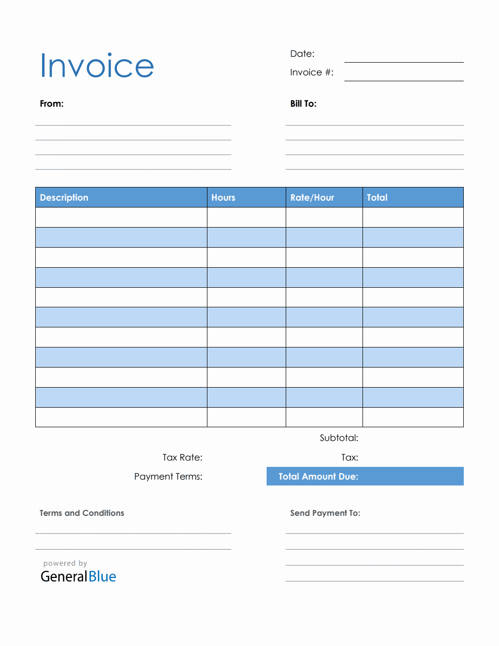 Blank Invoice Template in Word Blue