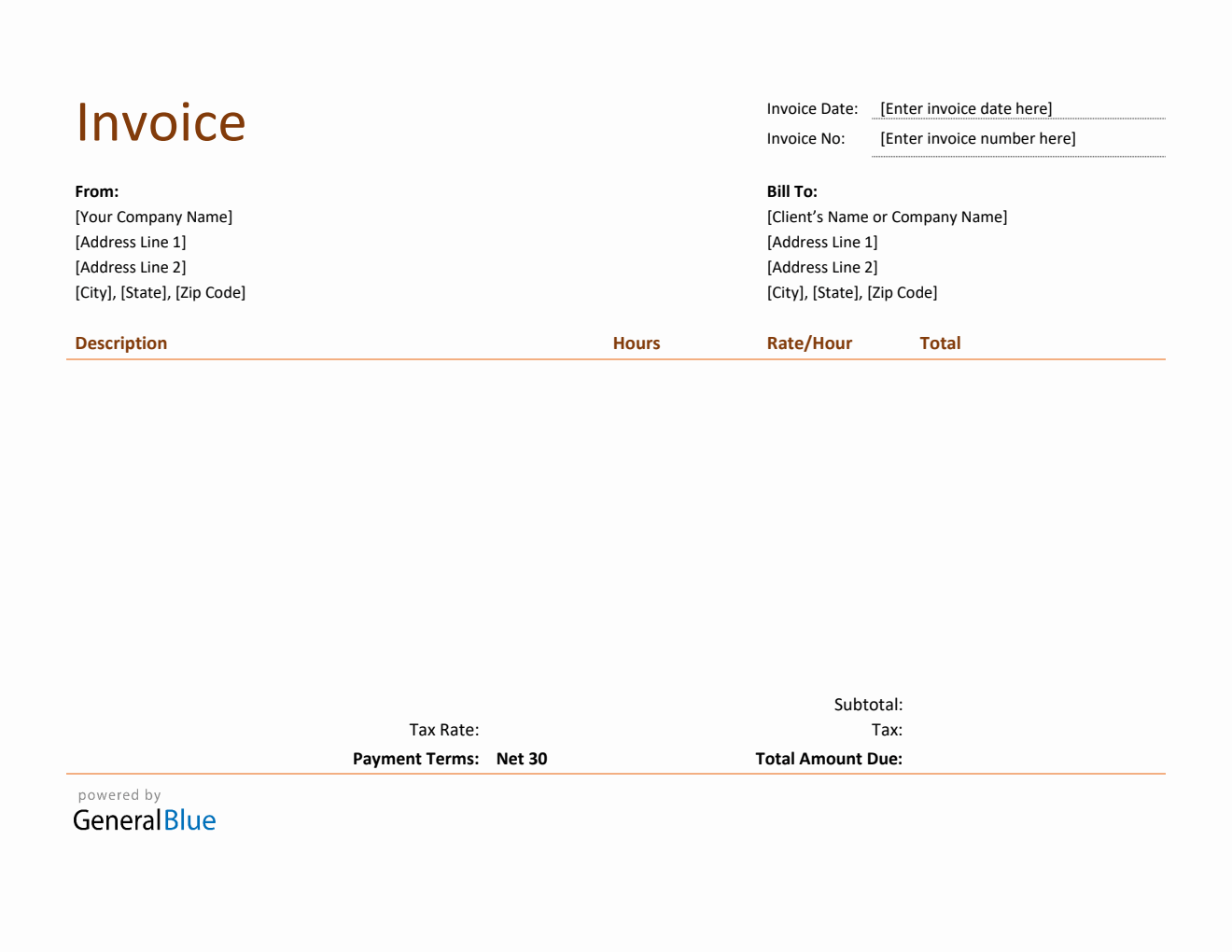 Blank Invoice Template in Word Basic