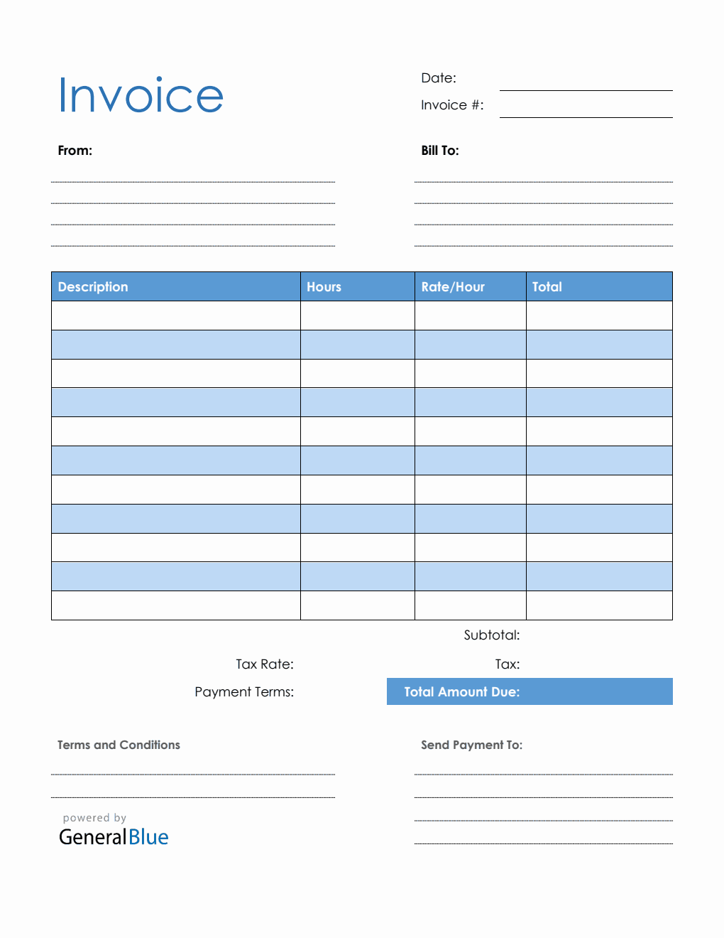 Blank Invoice Template in PDF Blue