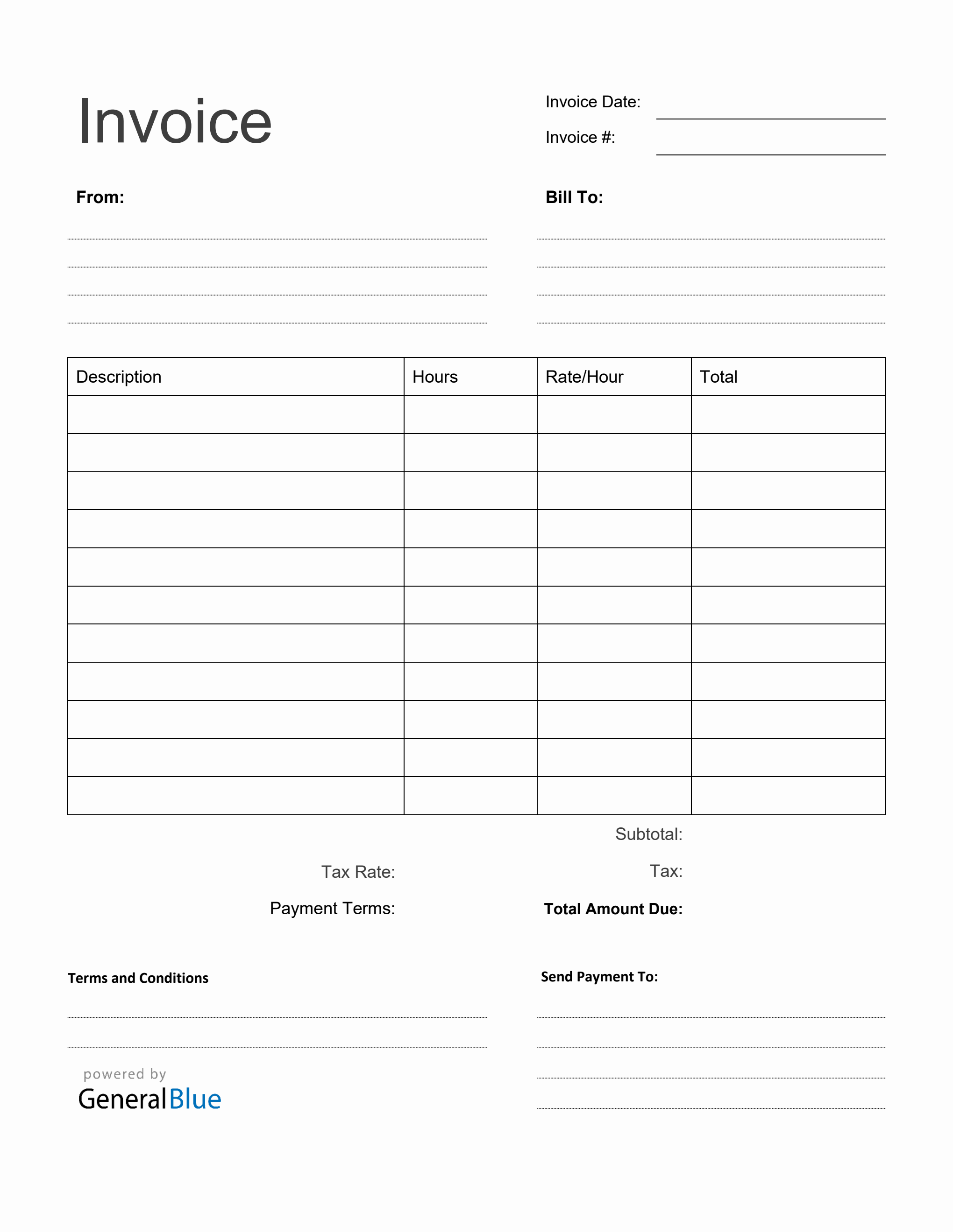 Free Generic Printable Invoice Template