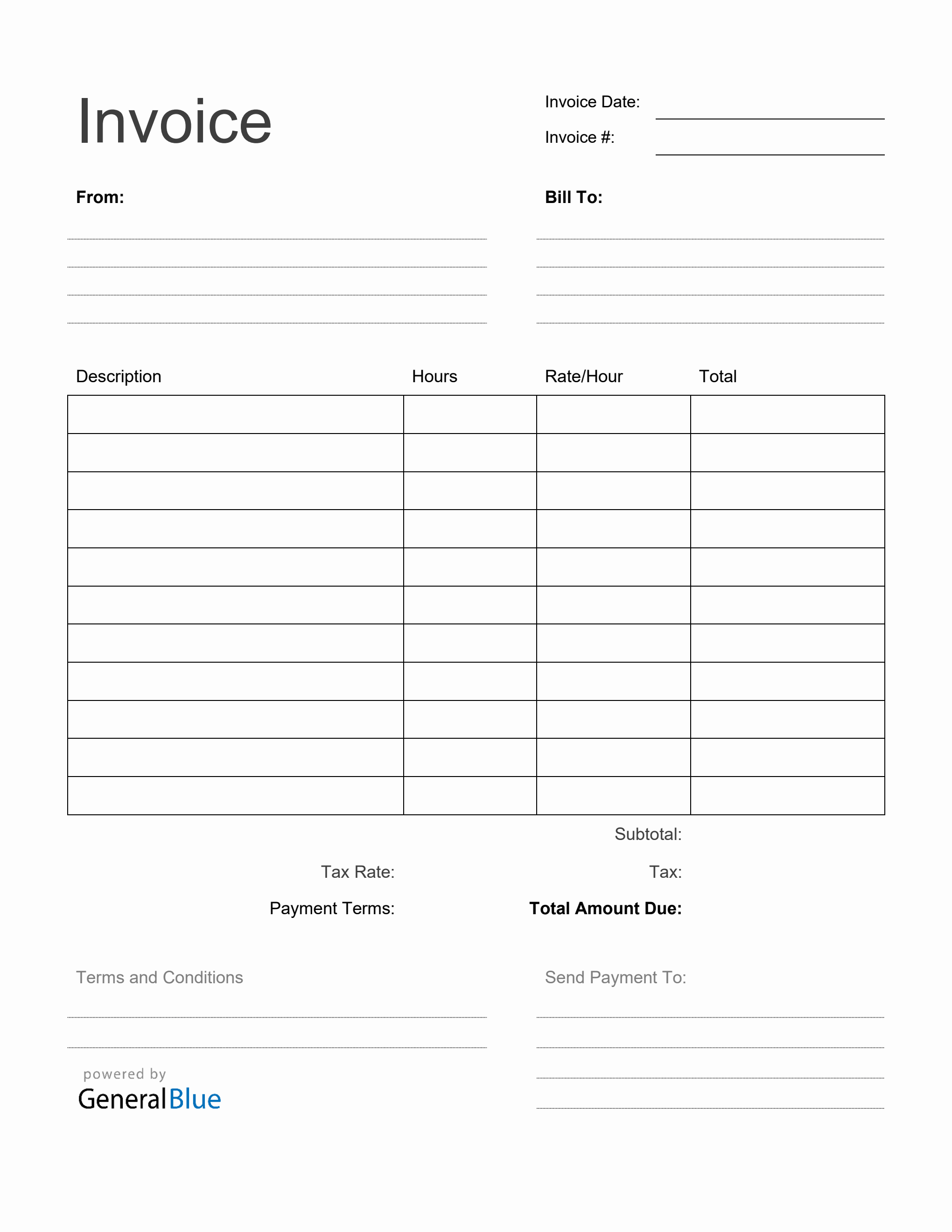 Blank Invoice Template In Word Printable