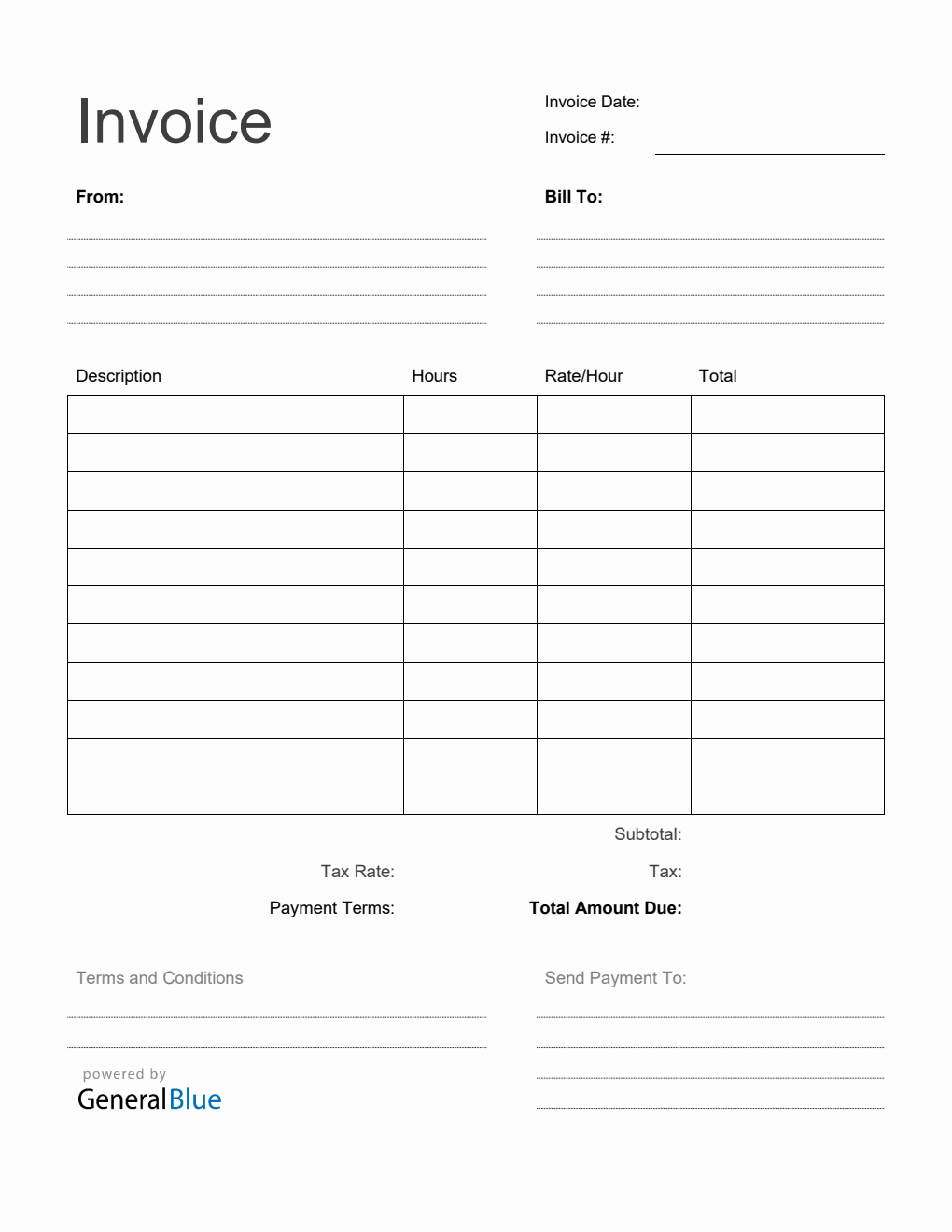 Blank Invoice Template in Word Printable