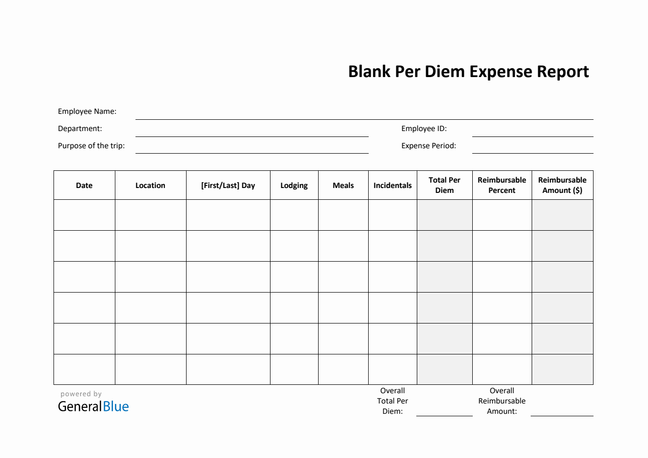 Blank Per Diem Expense Report Template in Word (Printable) Blank Per Diem Expense Report Template in Word (Printable)