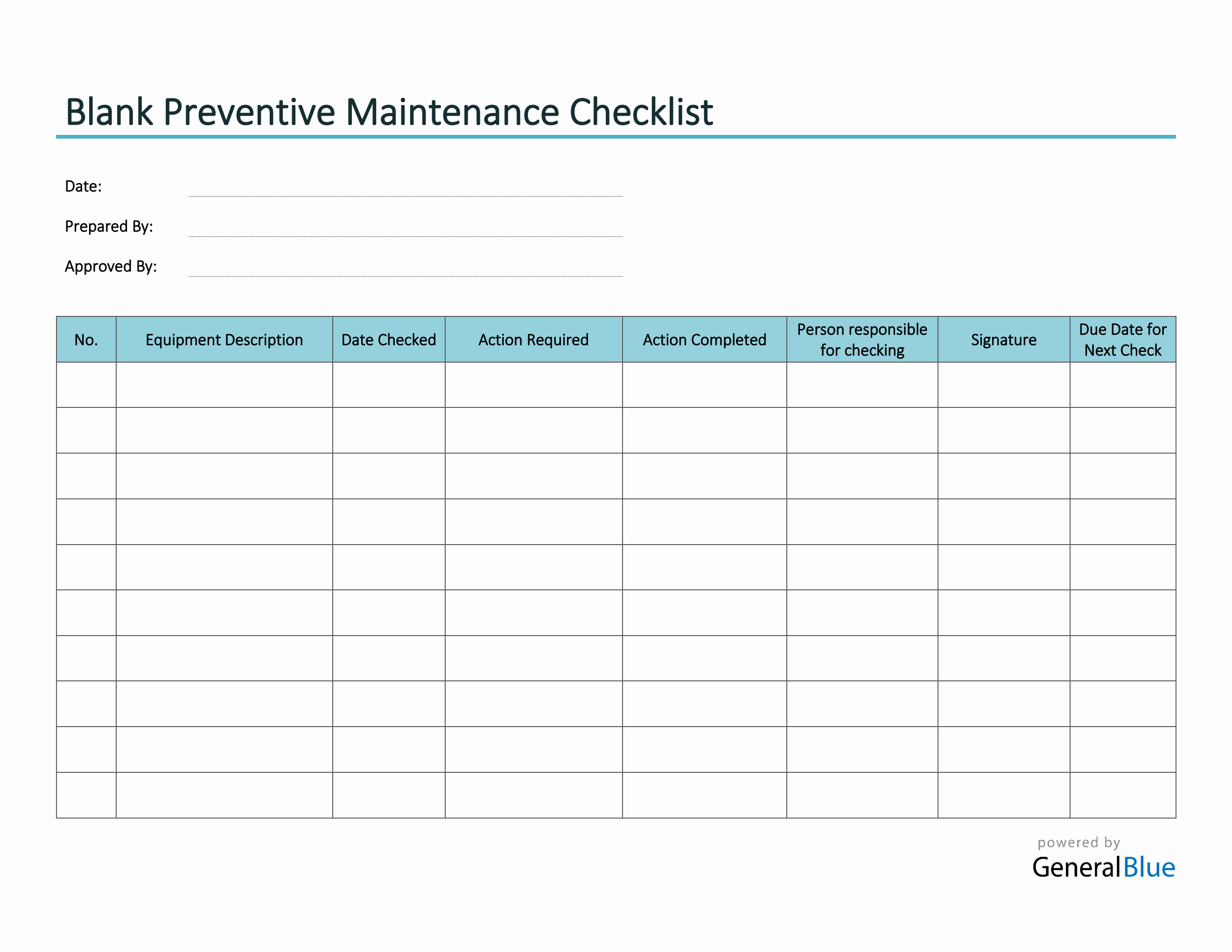 Blank Preventive Maintenance Checklist in Word Within Blank Checklist Template Word