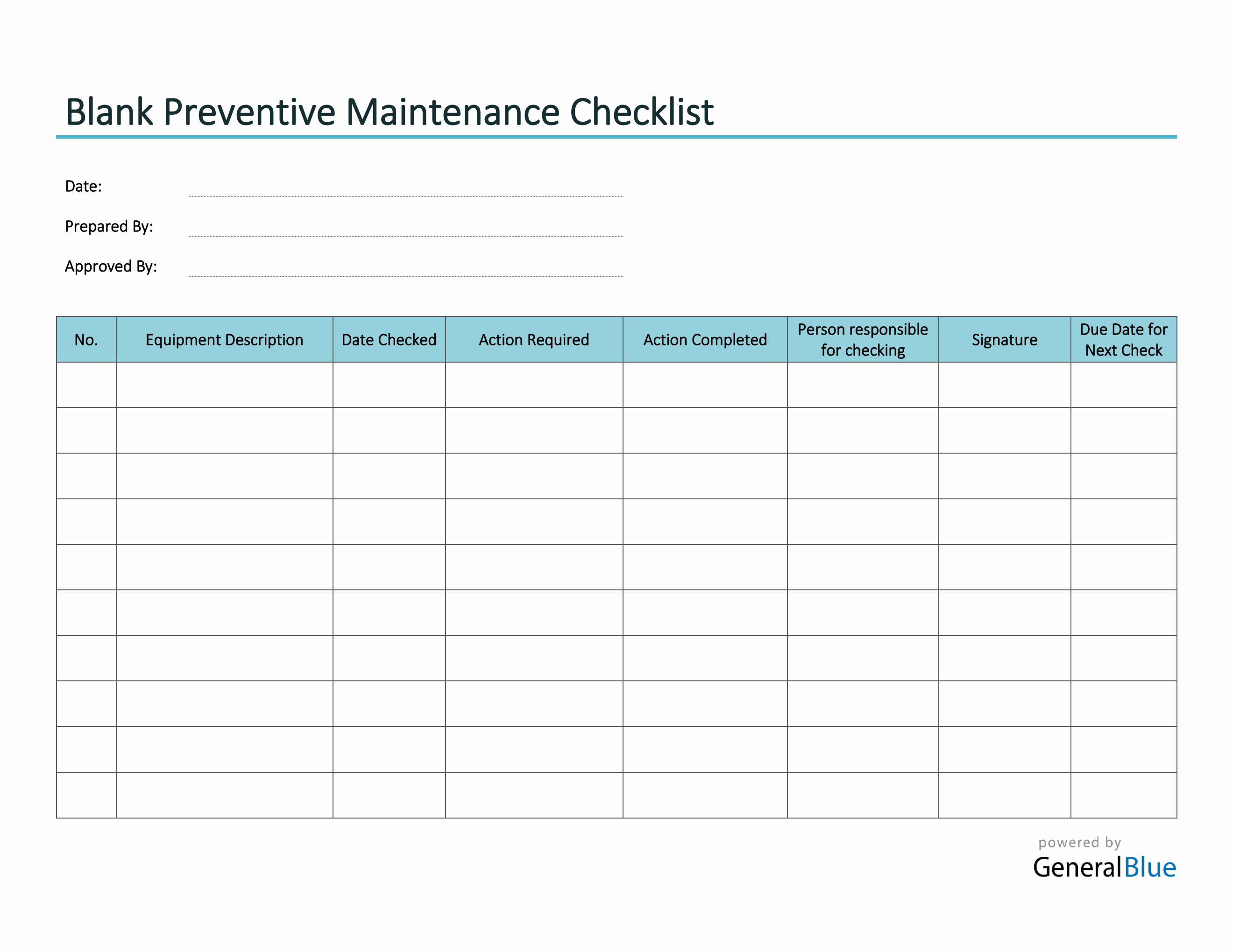 Blank Preventive Maintenance Checklist In Word