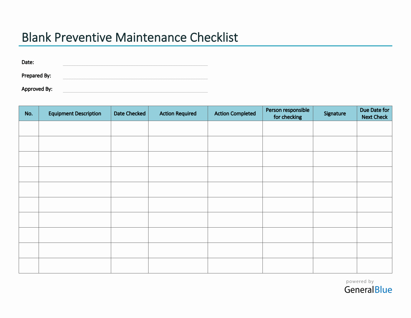 Blank Preventive Maintenance Checklist in Word