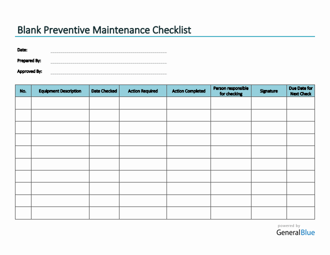Blank Preventive Maintenance Checklist in Word