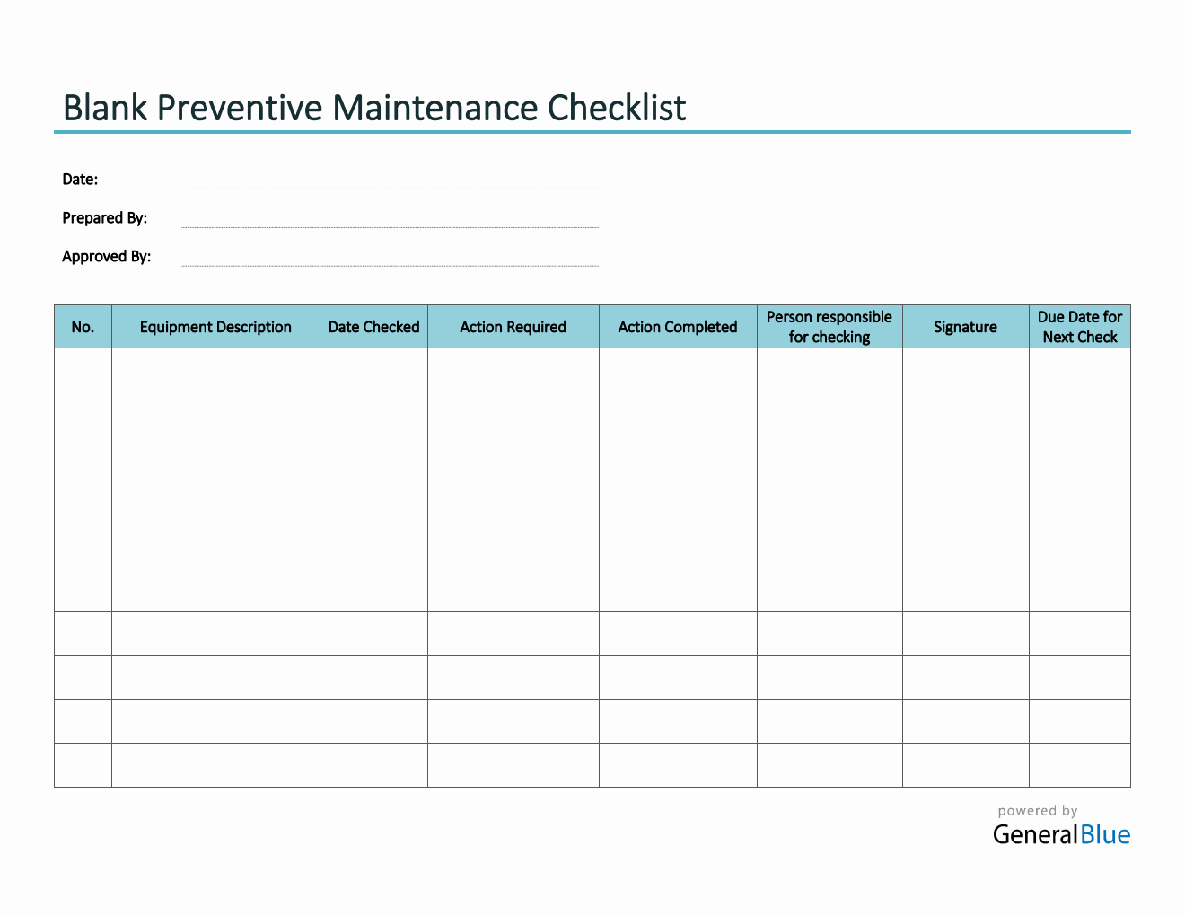 Blank Preventive Maintenance Checklist in PDF
