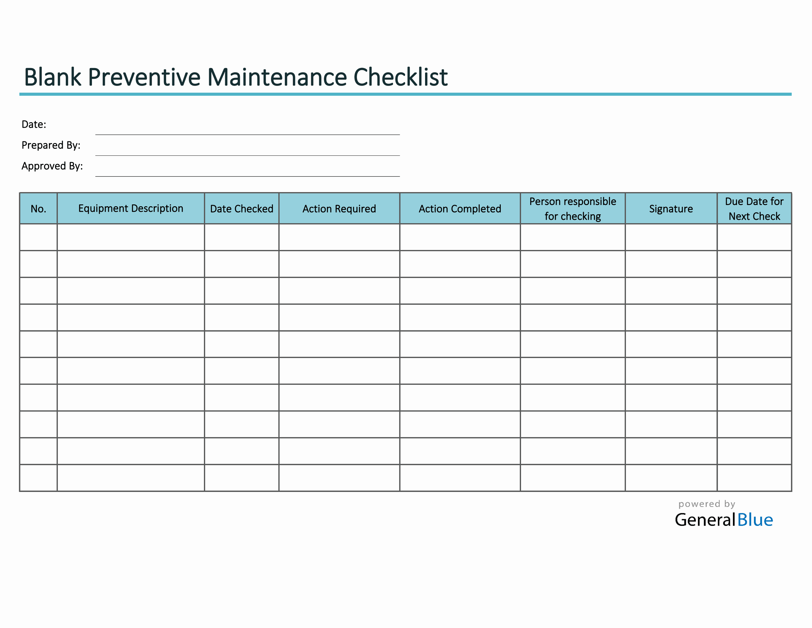 Preventive Maintenance Checklist Template Excel