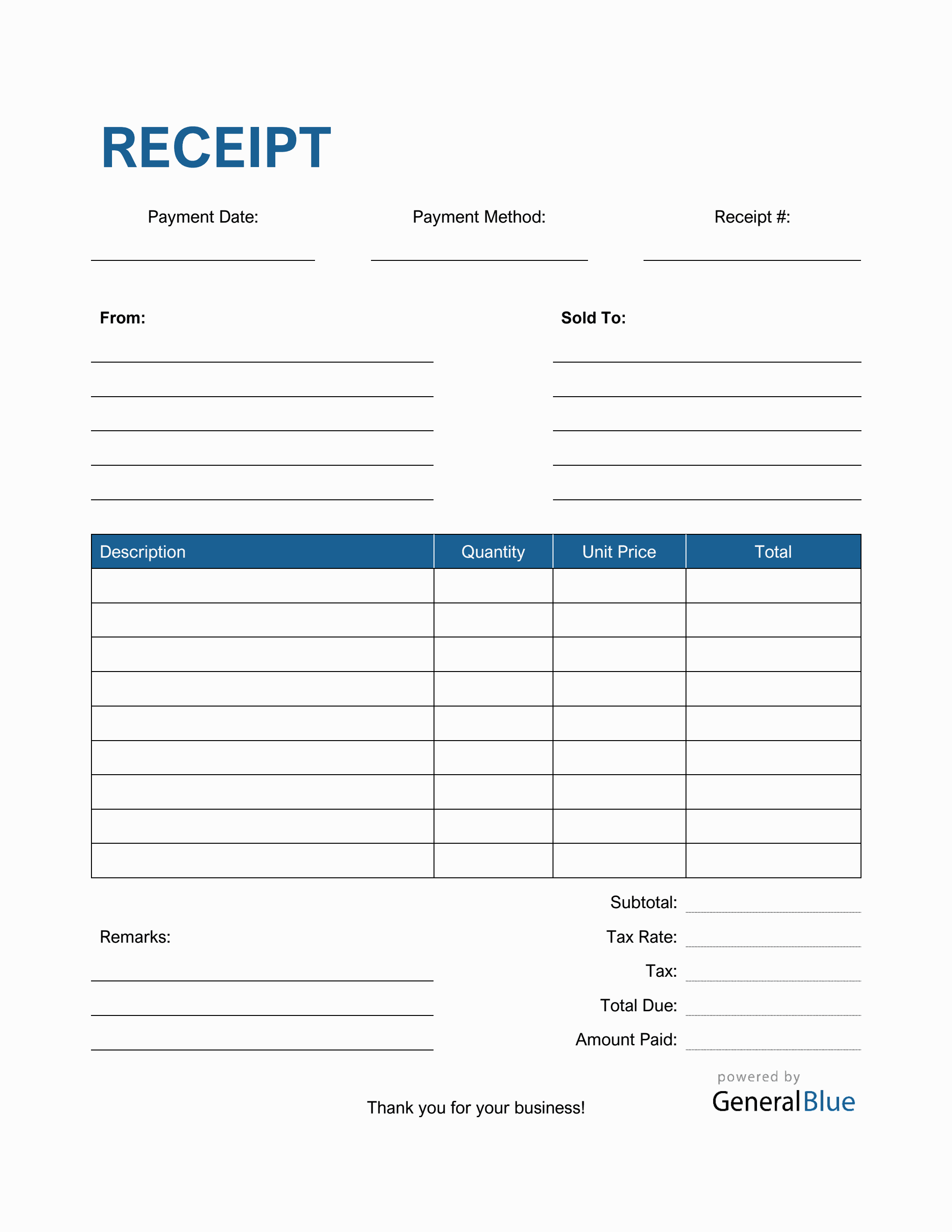 blank receipt template in pdf striped