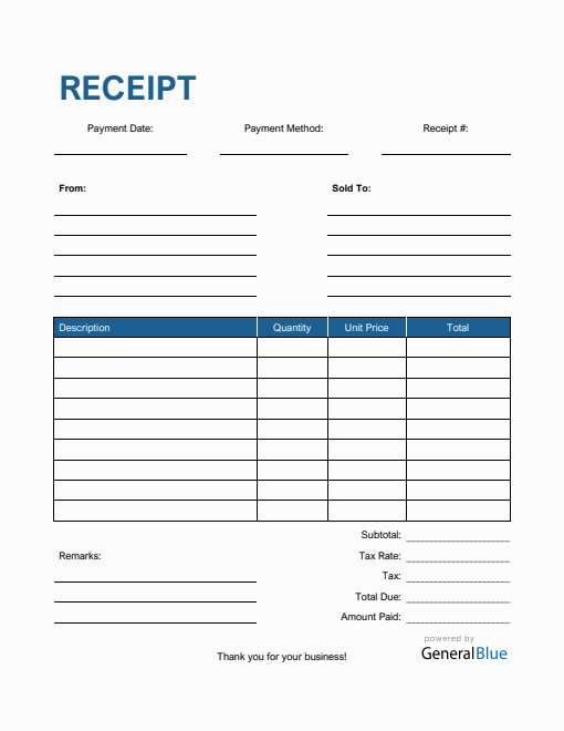 Blank Receipt Template in PDF (Striped)