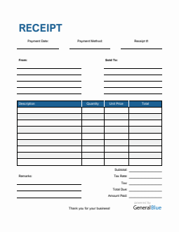 Blank Receipt Template in PDF (Striped)