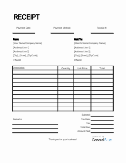 blank receipt template in word simple