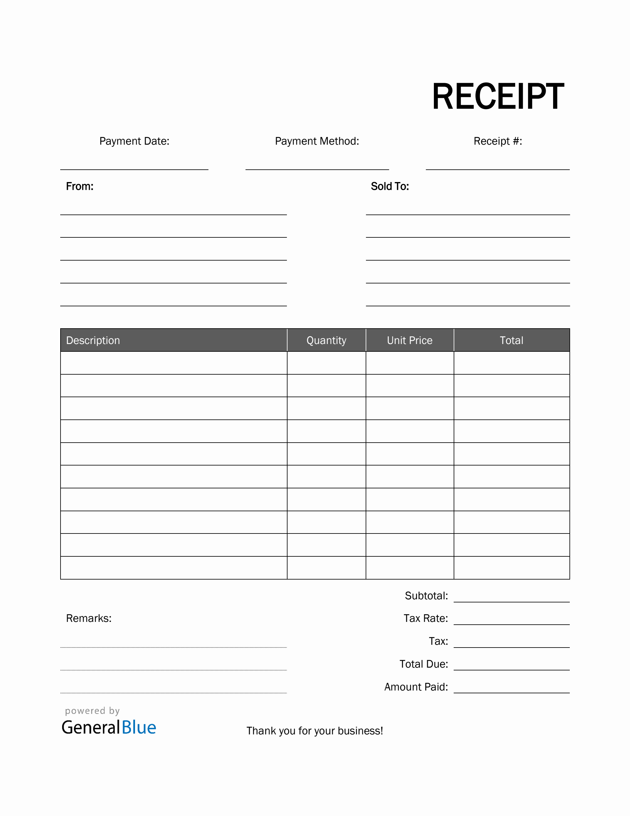 blank receipt template in pdf basic