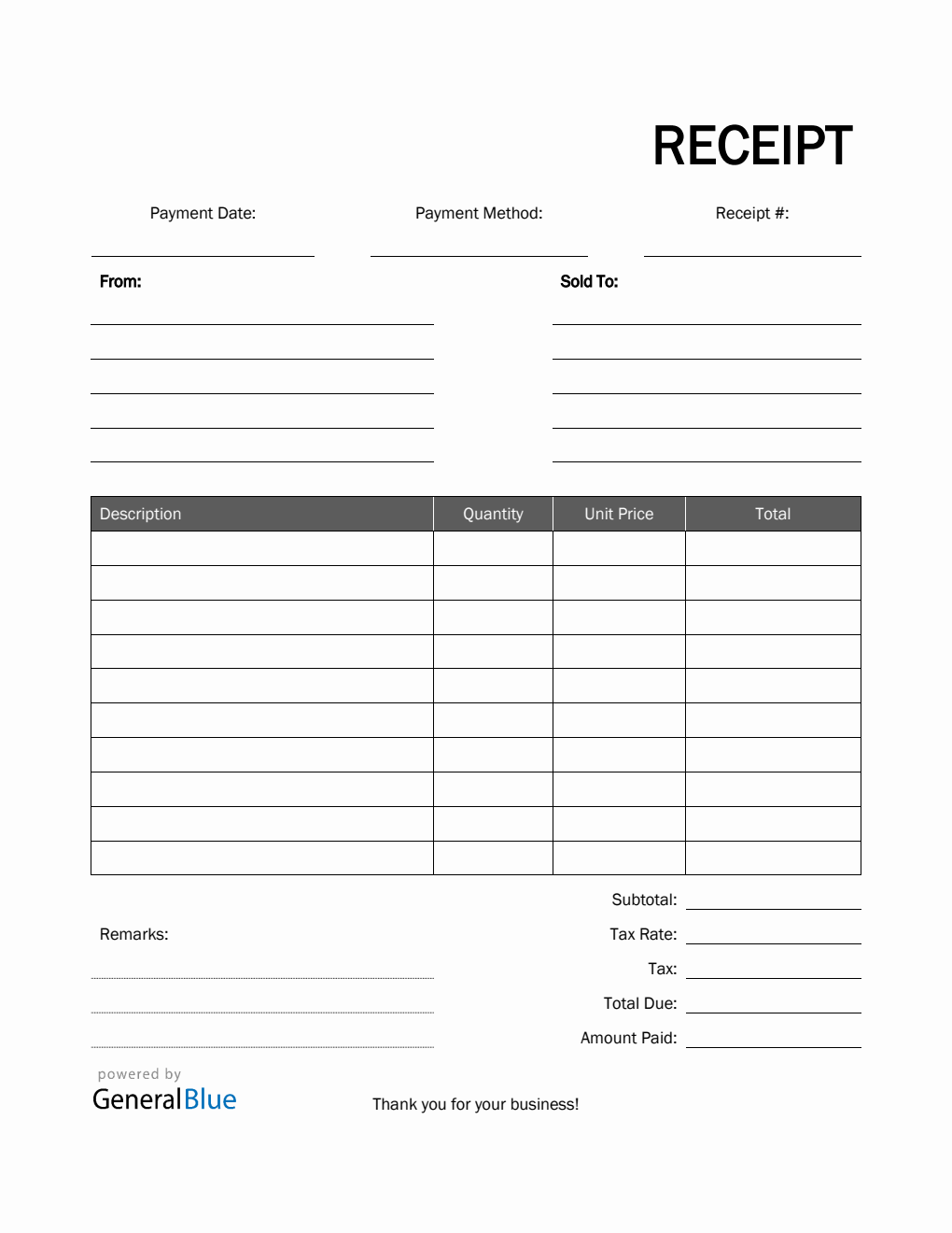 Blank Receipt Template in PDF (Basic)