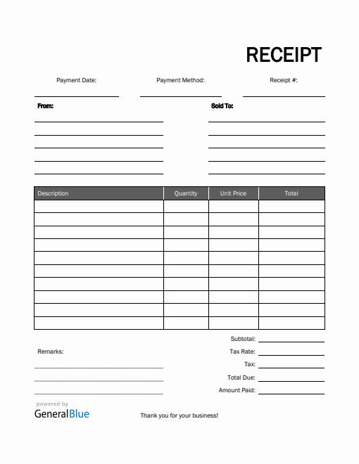 Blank Receipt Template in PDF (Basic)