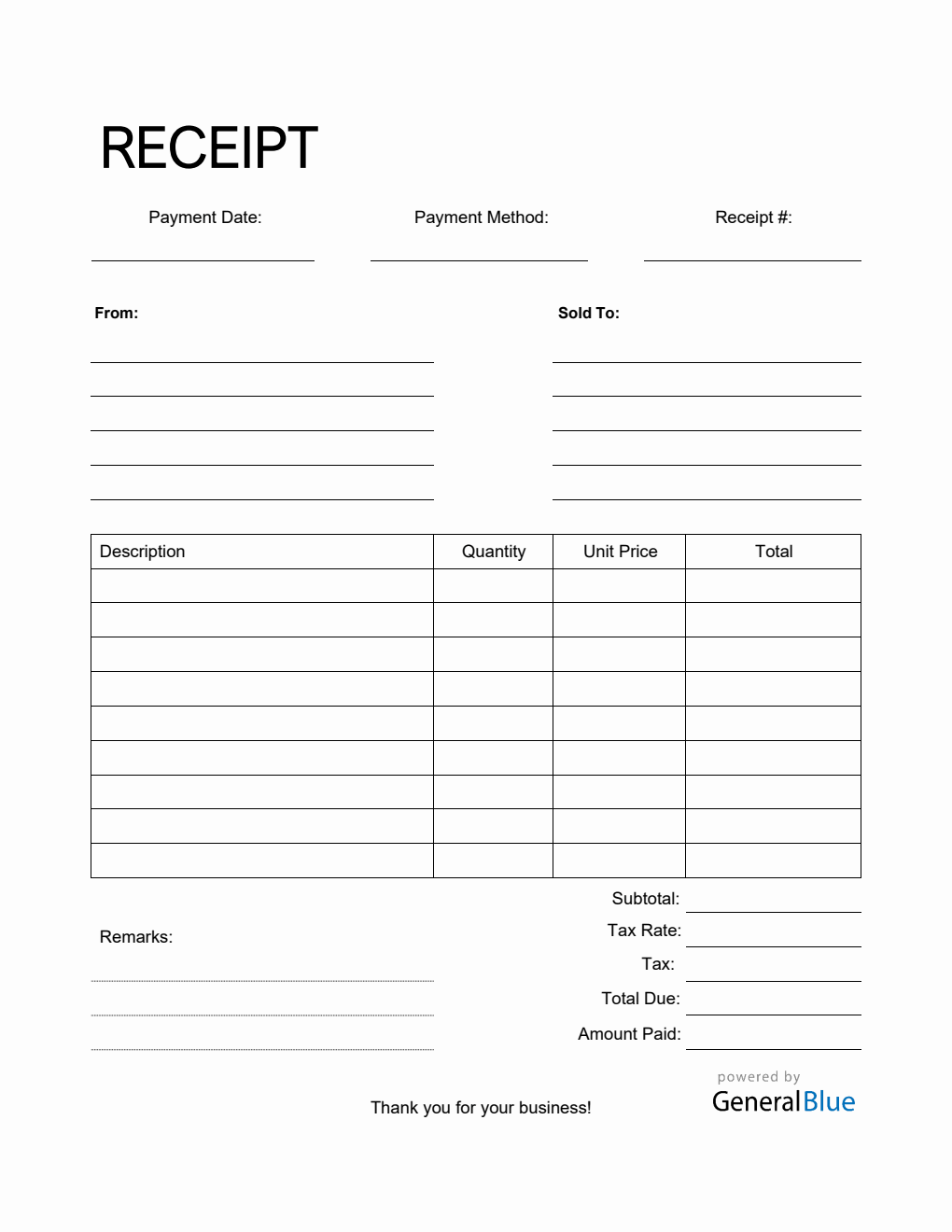 Blank Receipt Template in PDF (Simple)