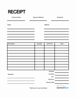 Blank Receipt Template in PDF (Simple)