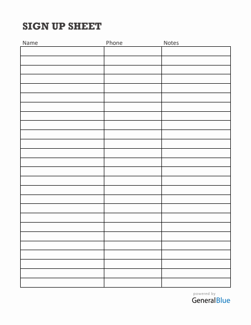 Blank Sign-Up Sheet in Word
