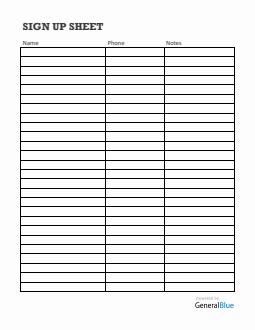 Blank Sign-Up Sheet in PDF