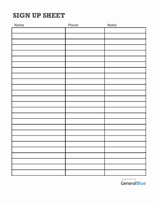 Blank Sign-Up Sheet in Excel