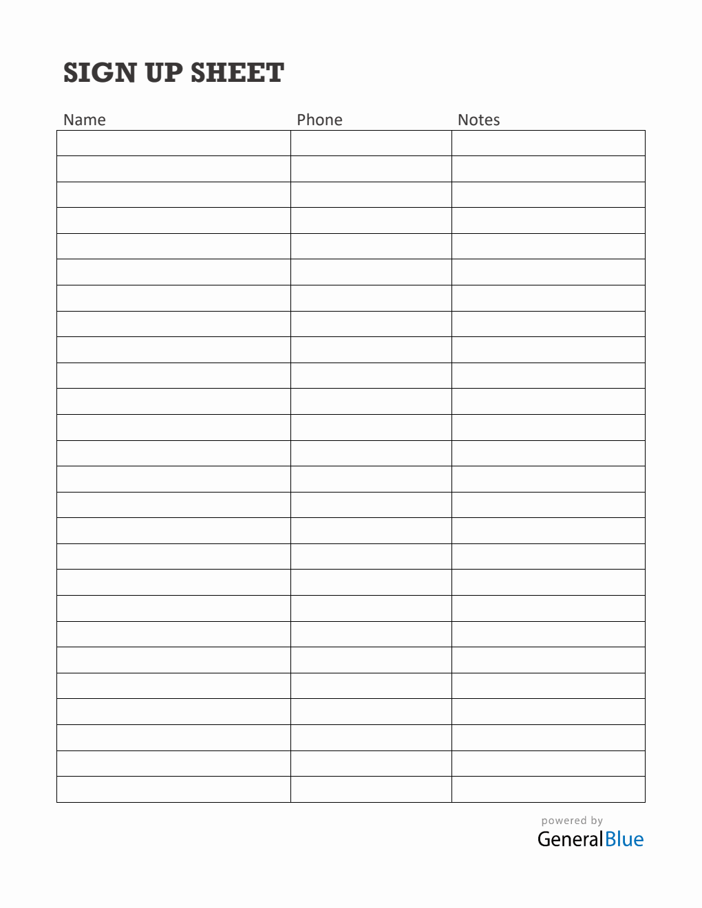 Blank Sign-Up Sheet in PDF