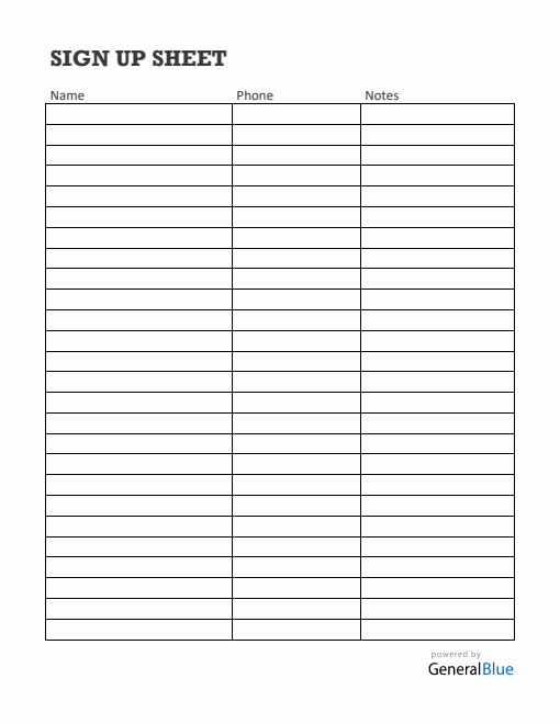 Editable Printable Sign Up Sheet Word