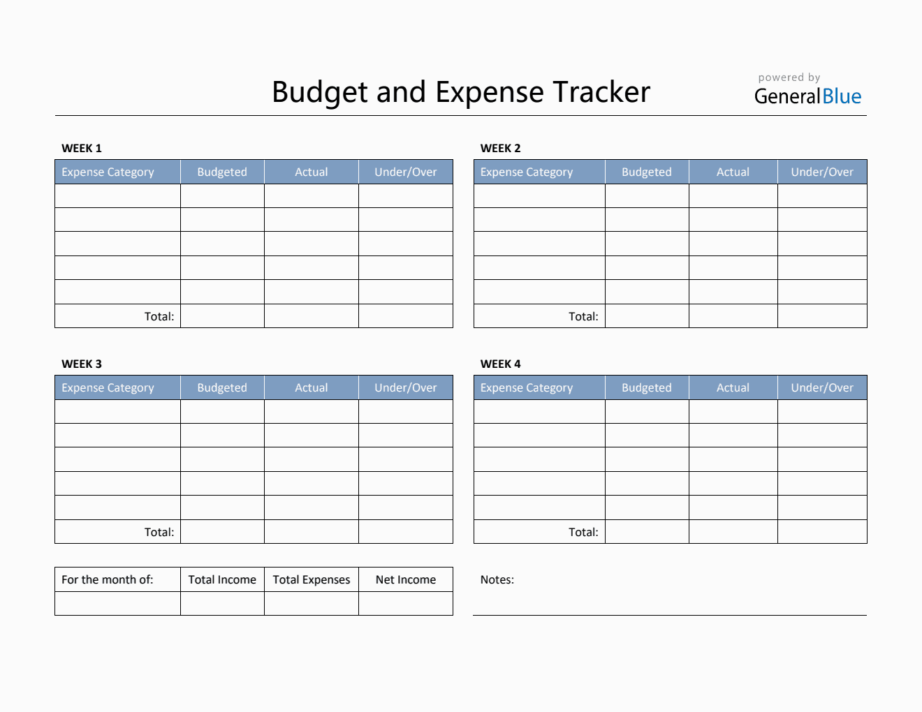 Budget and Expense Tracker in PDF (Simple)