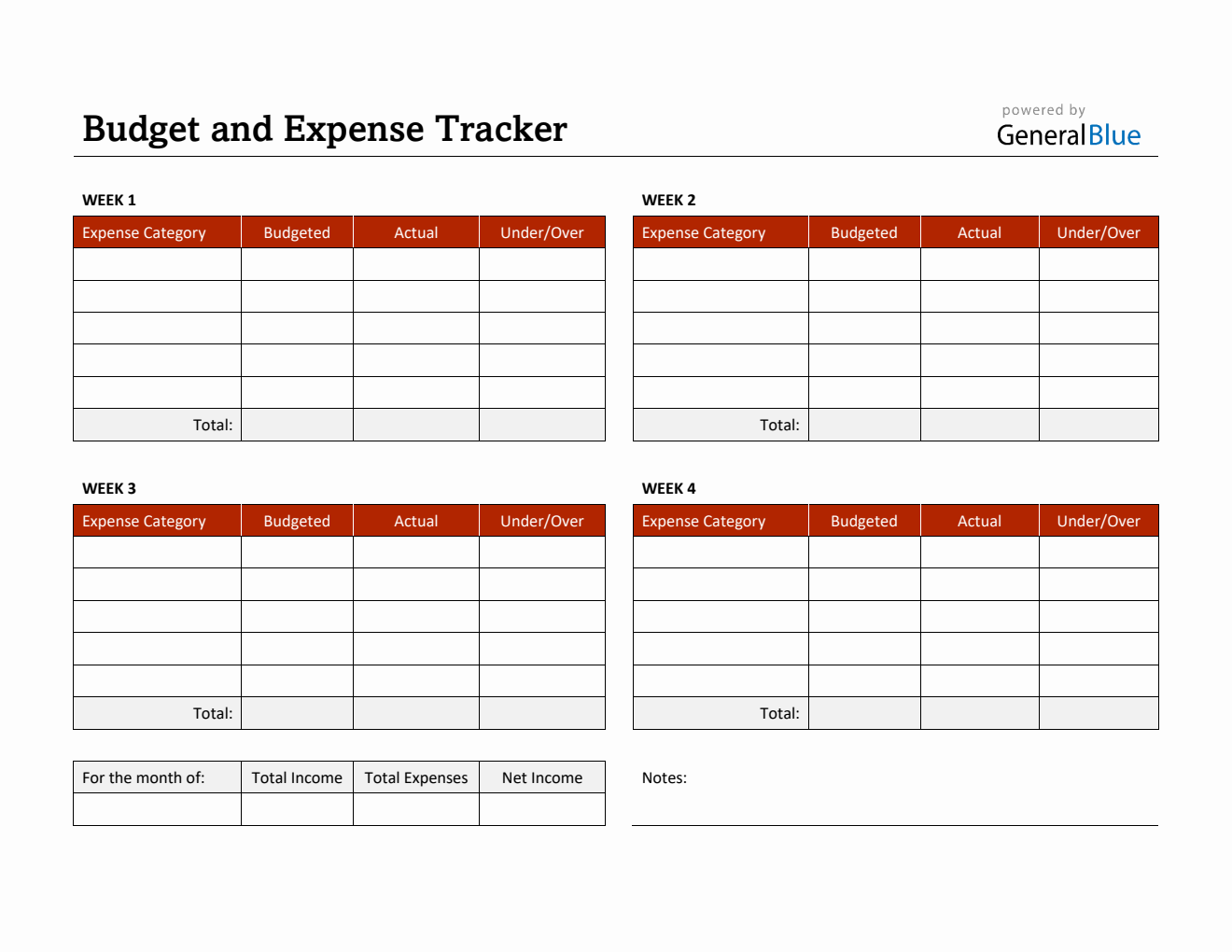 Budget and Expense Tracker in Word (Red)