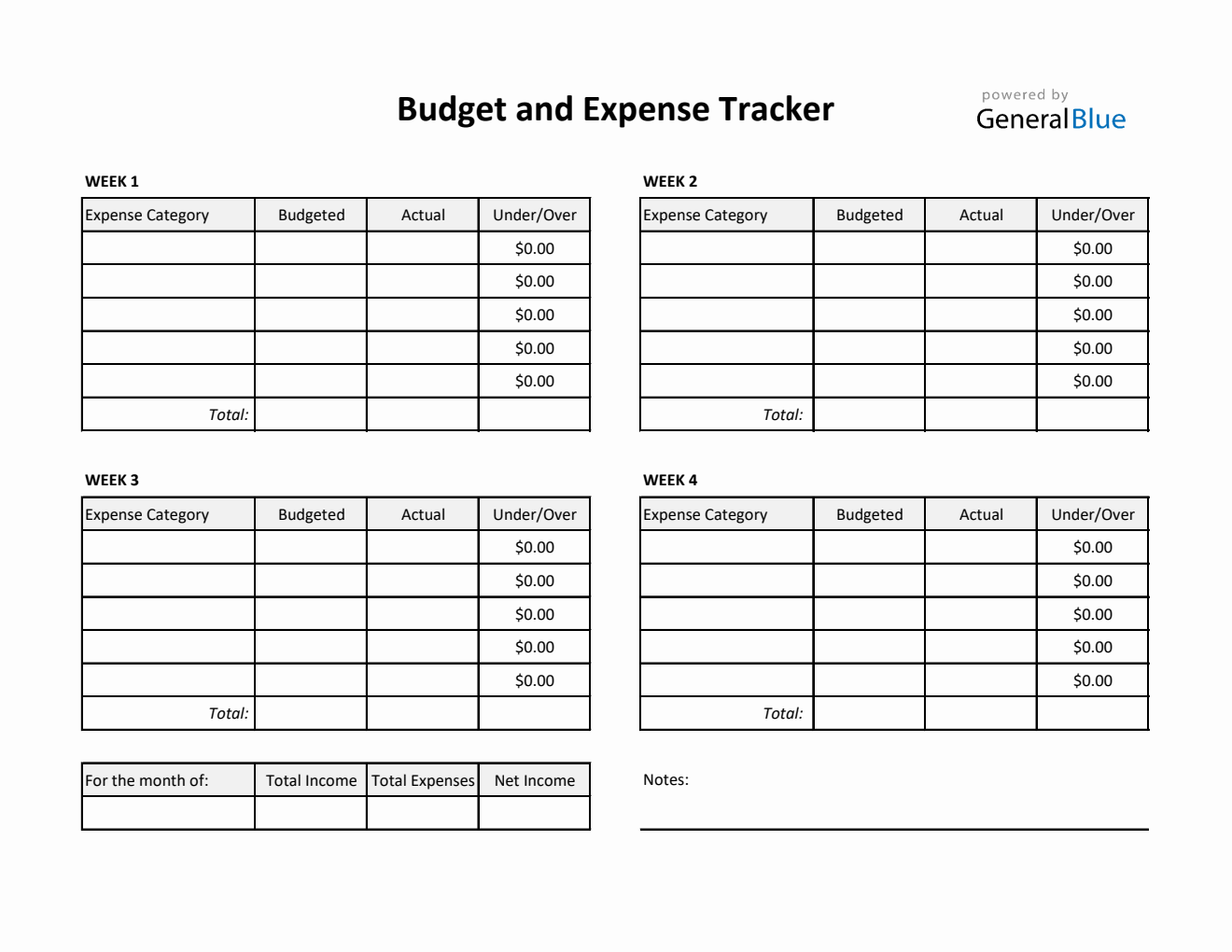 Budget and Expense Tracker in Excel (Printable)