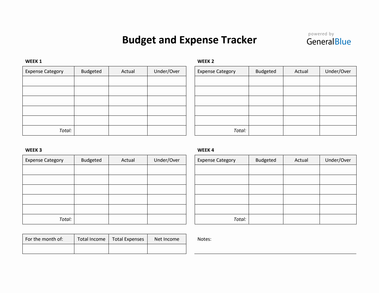 Budget and Expense Tracker in PDF (Printable)