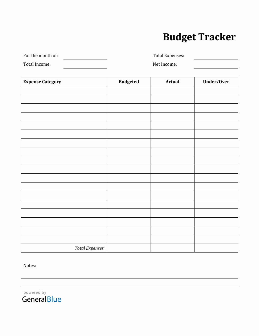 Printable Budget Tracker in Word