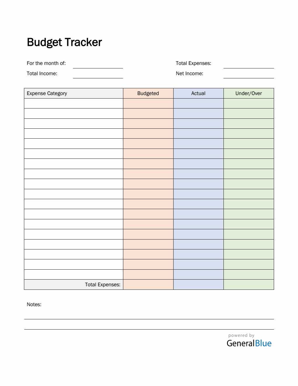 Colorful Budget Tracker in Word