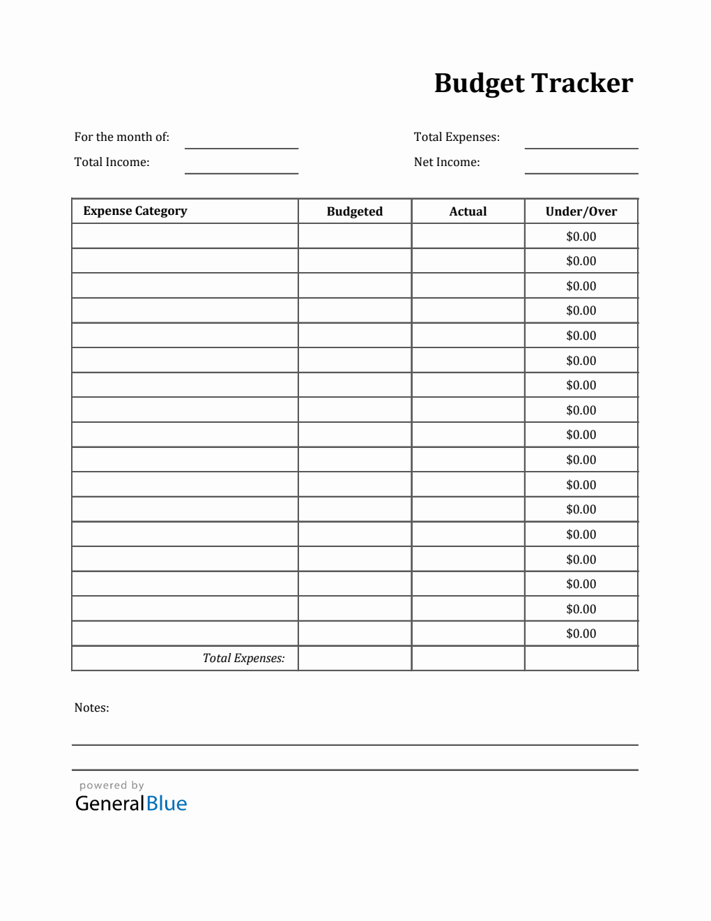 Printable Budget Tracker in Excel