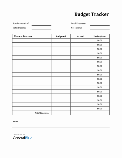 Printable Budget Tracker in Excel